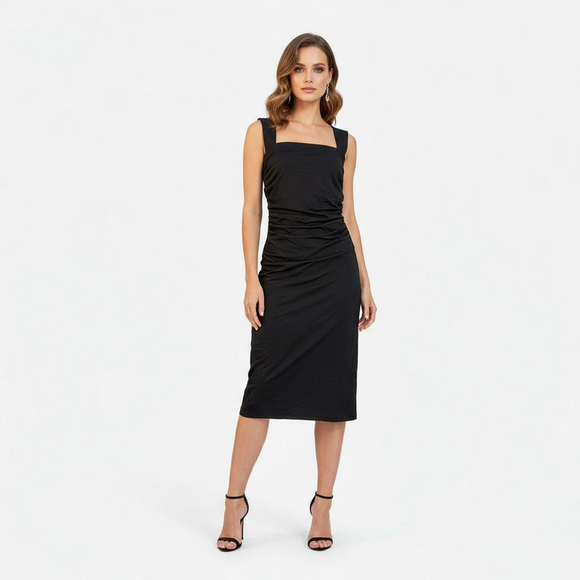 Camila Coelho Dresses & Skirts - Camila Coelho Black Ruched Midi Dress - Large - New